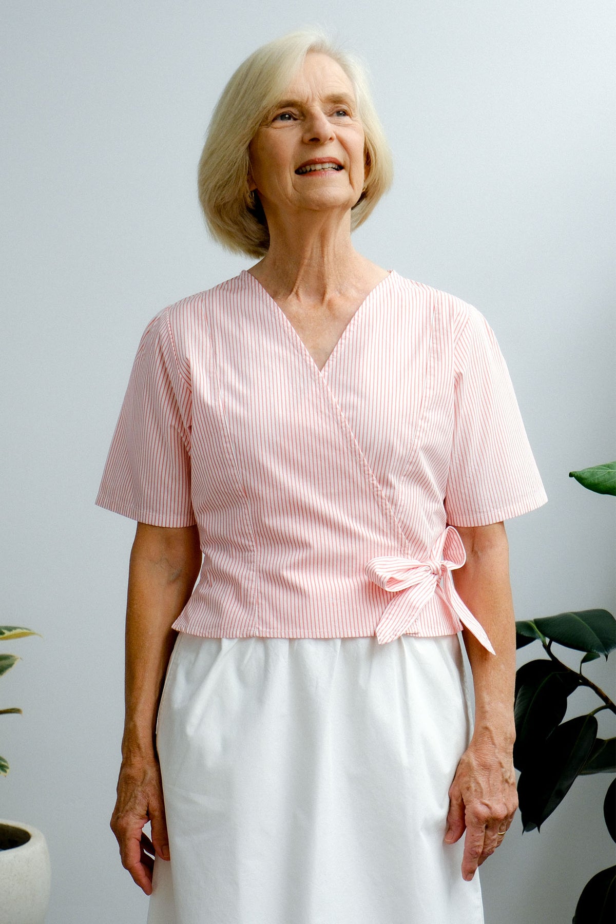 Terrace Wrap Top - Peach Stripe - On A Good Day - Tops