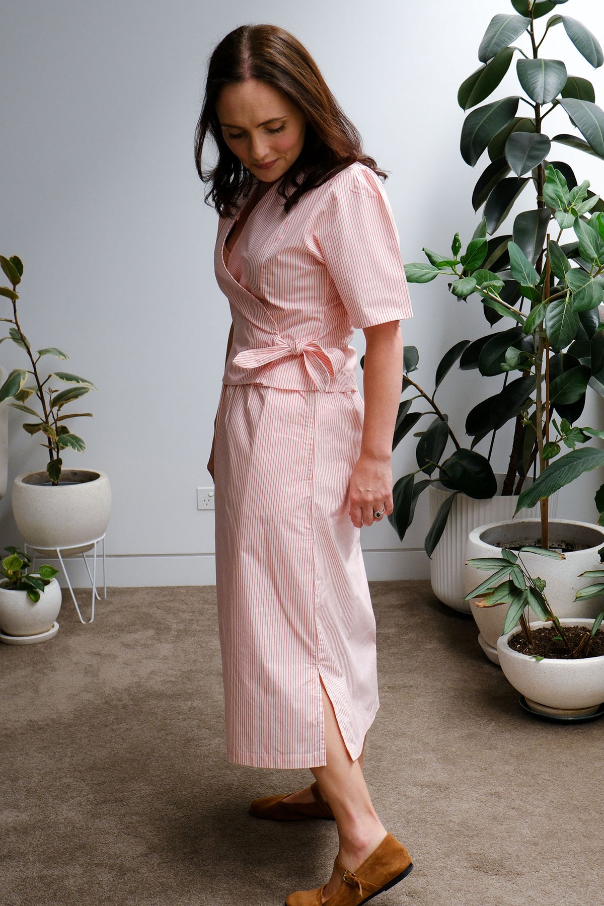 Terrace Wrap Top - Peach Stripe - On A Good Day - Tops